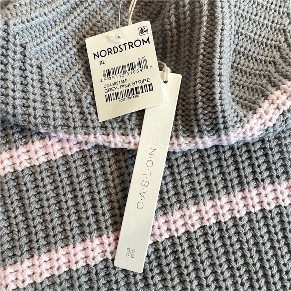 Caslon Shaker Knit Mock Neck Sweater Grey and Pink Stripes XL NWT - Picture 5 of 7
